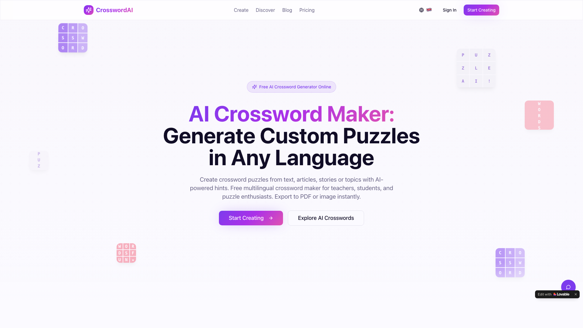 AI Crossword Maker AI Crossword Maker