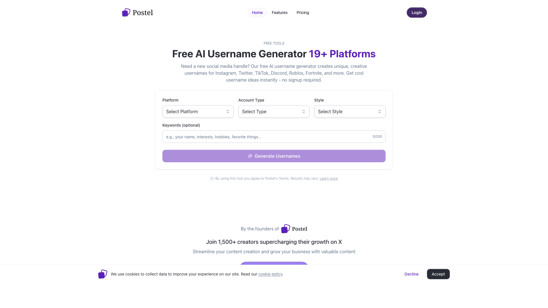 Postel Username Generator Postel Username Generator